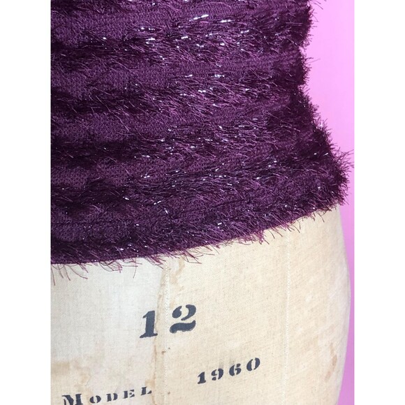 1990s-Y2K. FOREVER 21. Purple Fringe. Fuzzy. Glitter Tinsel. Tank Blouse. XS-S - Picture 7 of 8